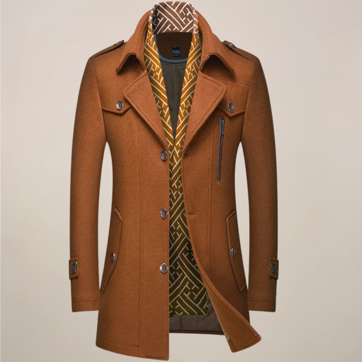 Men’s Long Button-Up Winter Coat – Tailored Wool-Style Overcoat