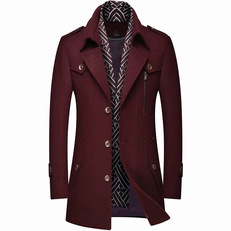 Men’s Military-Inspired Tailored Coat – Double-Breasted Longline Overcoat