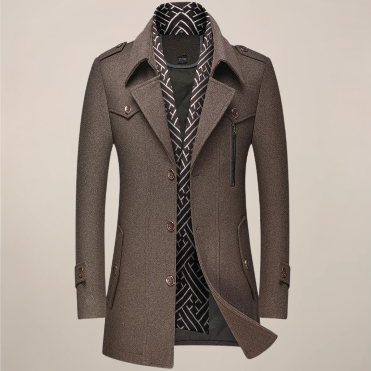 Men’s Long Button-Up Winter Coat – Tailored Wool-Style Overcoat