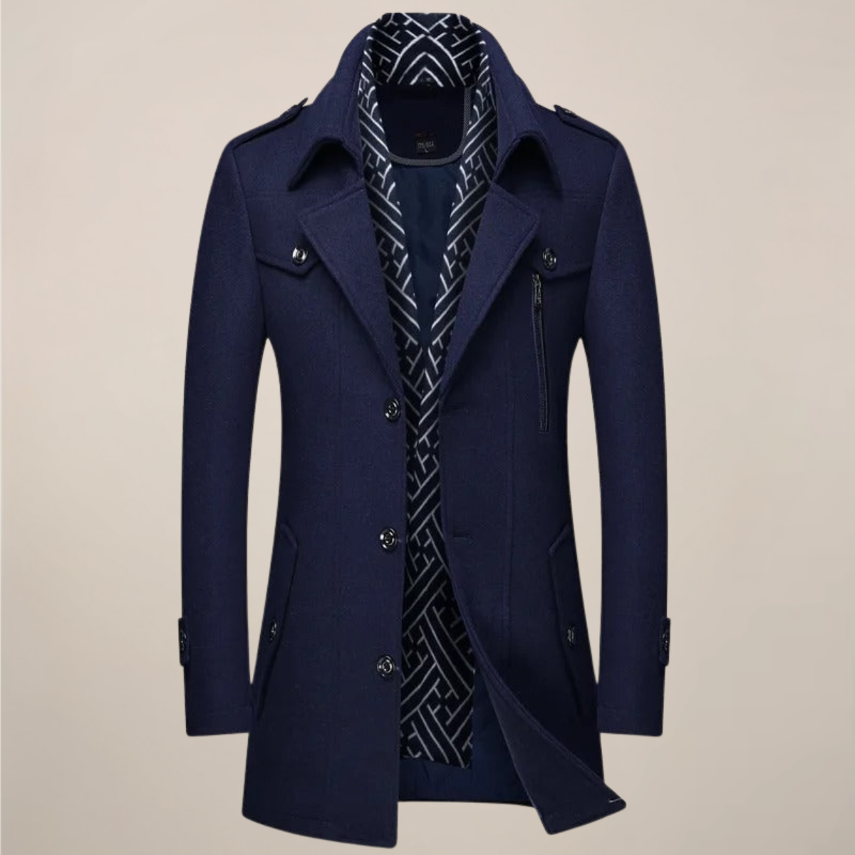 Men’s Long Button-Up Winter Coat – Tailored Wool-Style Overcoat