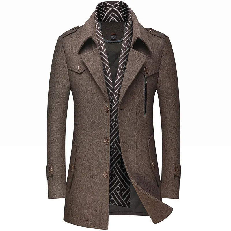 Men’s Military-Inspired Tailored Coat – Double-Breasted Longline Overcoat