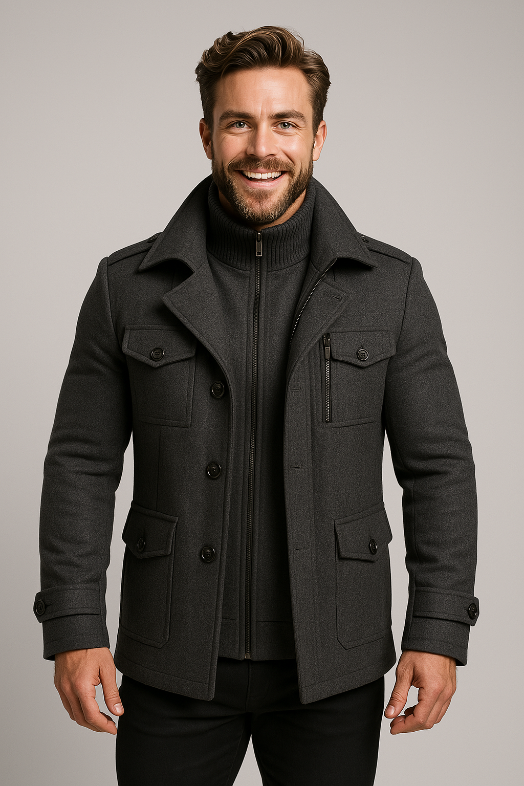 Men’s 2-Piece Layered Long Jacket – Smart Zip-In Insert