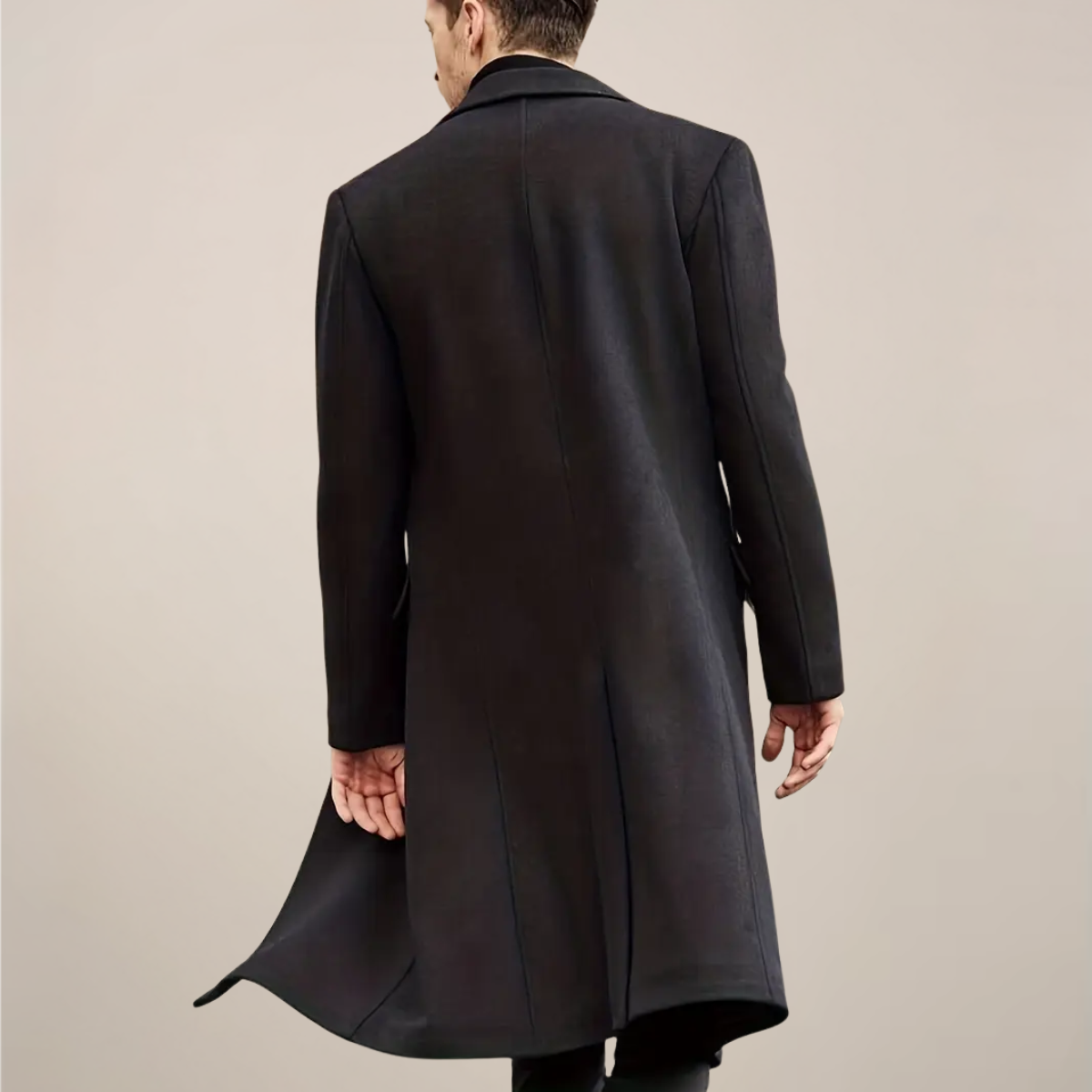 Men’s Black Long Overcoat – Tailored Single-Breasted Coat for Formal & Winter Wear