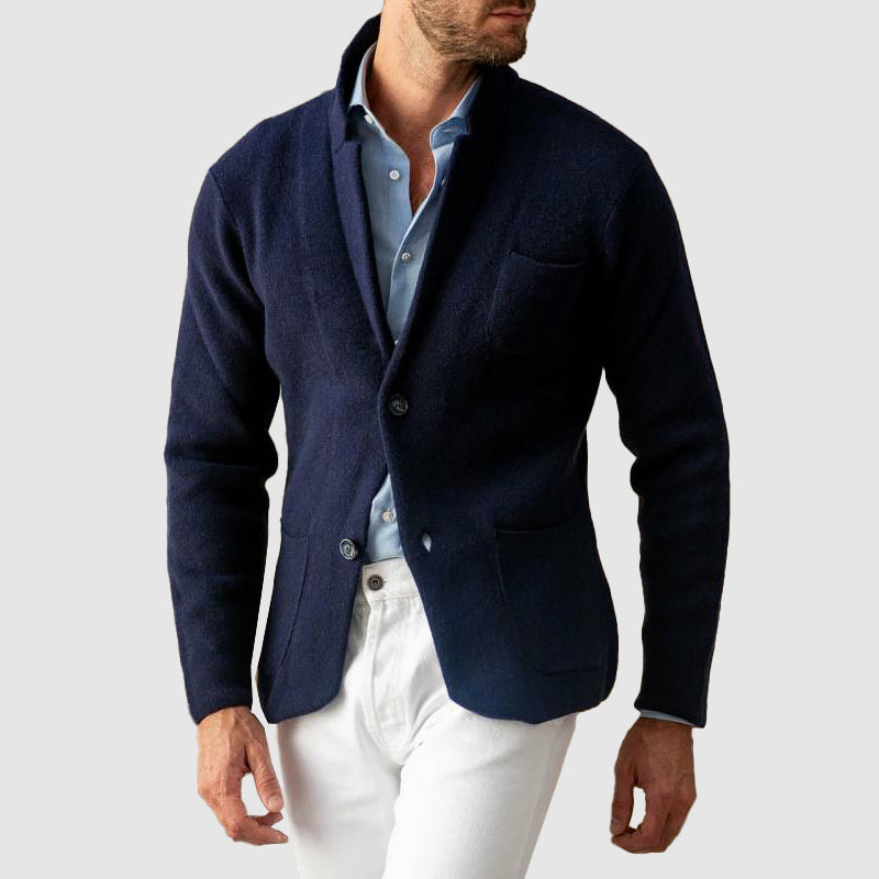 Men’s Blazer Jacket – Soft Knit, Two-Button, Patch Pockets