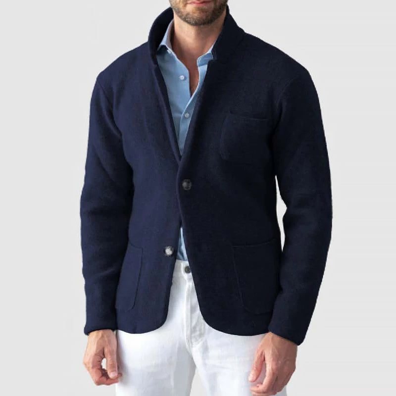 Men’s Blazer Jacket – Soft Knit, Two-Button, Patch Pockets