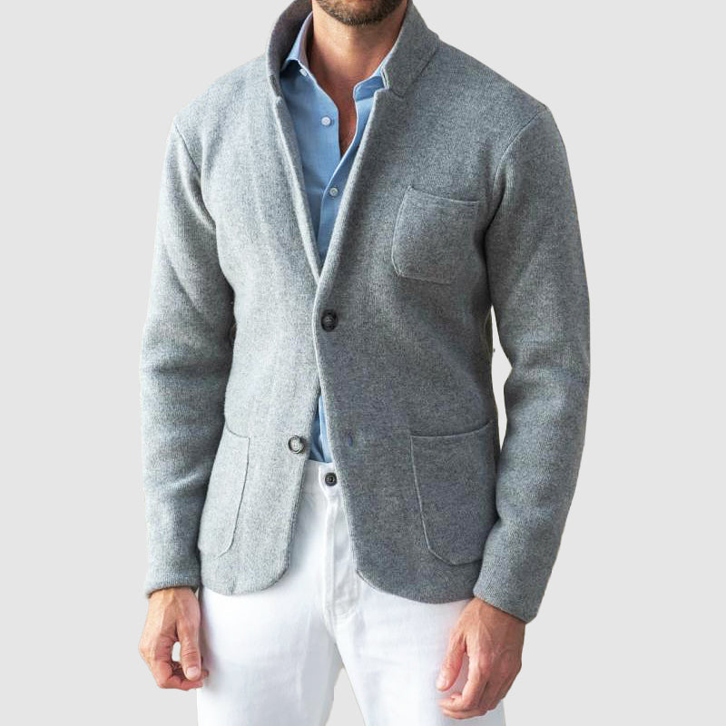 Men’s Blazer Jacket – Soft Knit, Two-Button, Patch Pockets