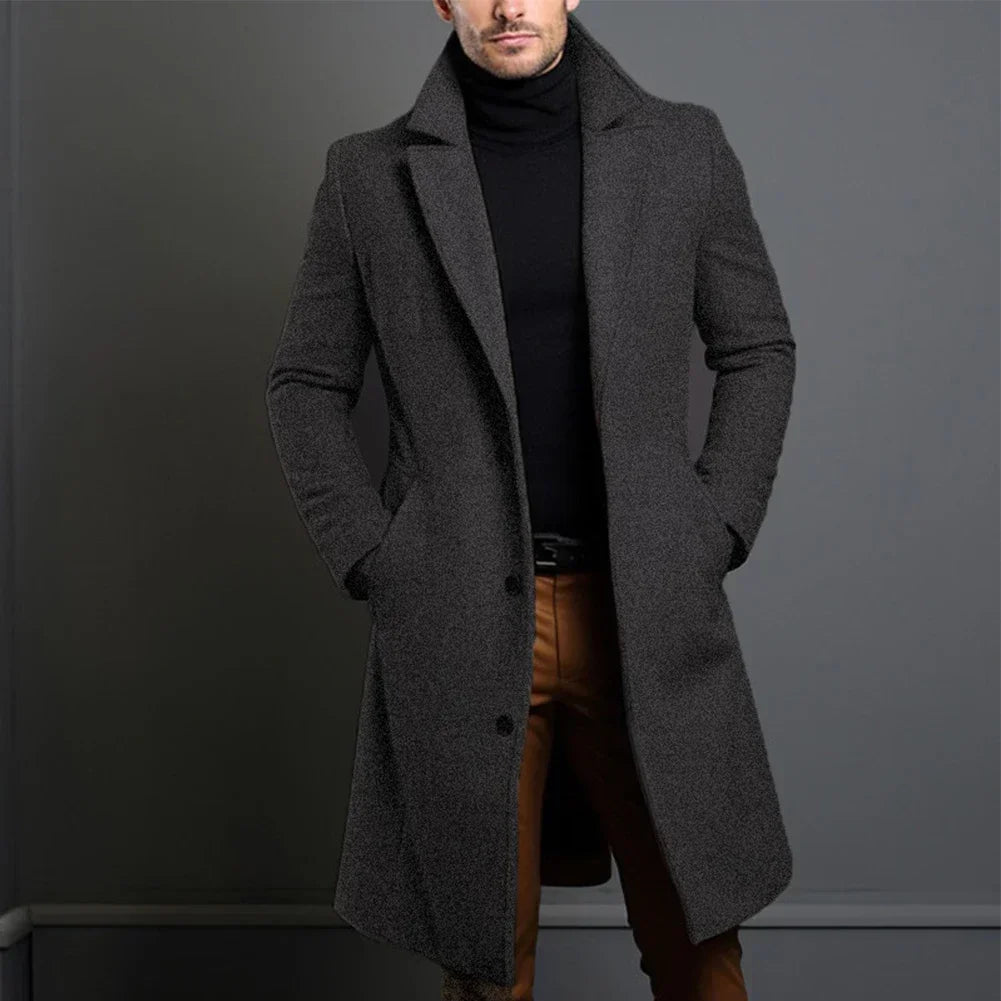 Men’s Single-Breasted Overcoat – All-Season Formal Outerwear