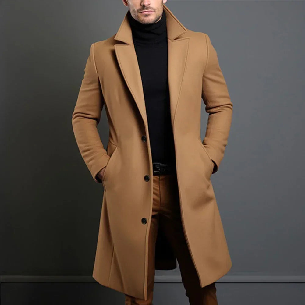 Men’s Single-Breasted Overcoat – All-Season Formal Outerwear