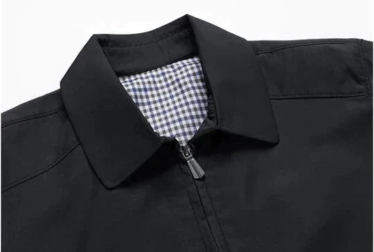 Men’s Classic Black Zip-Up Jacket – Lightweight Checked Lining