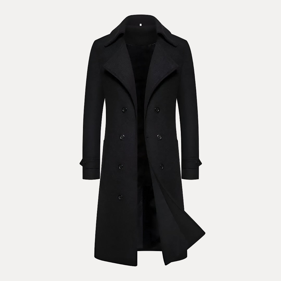 Men’s Double-Breasted Long Coat – Tailored Winter Overcoat with Peak Lapels