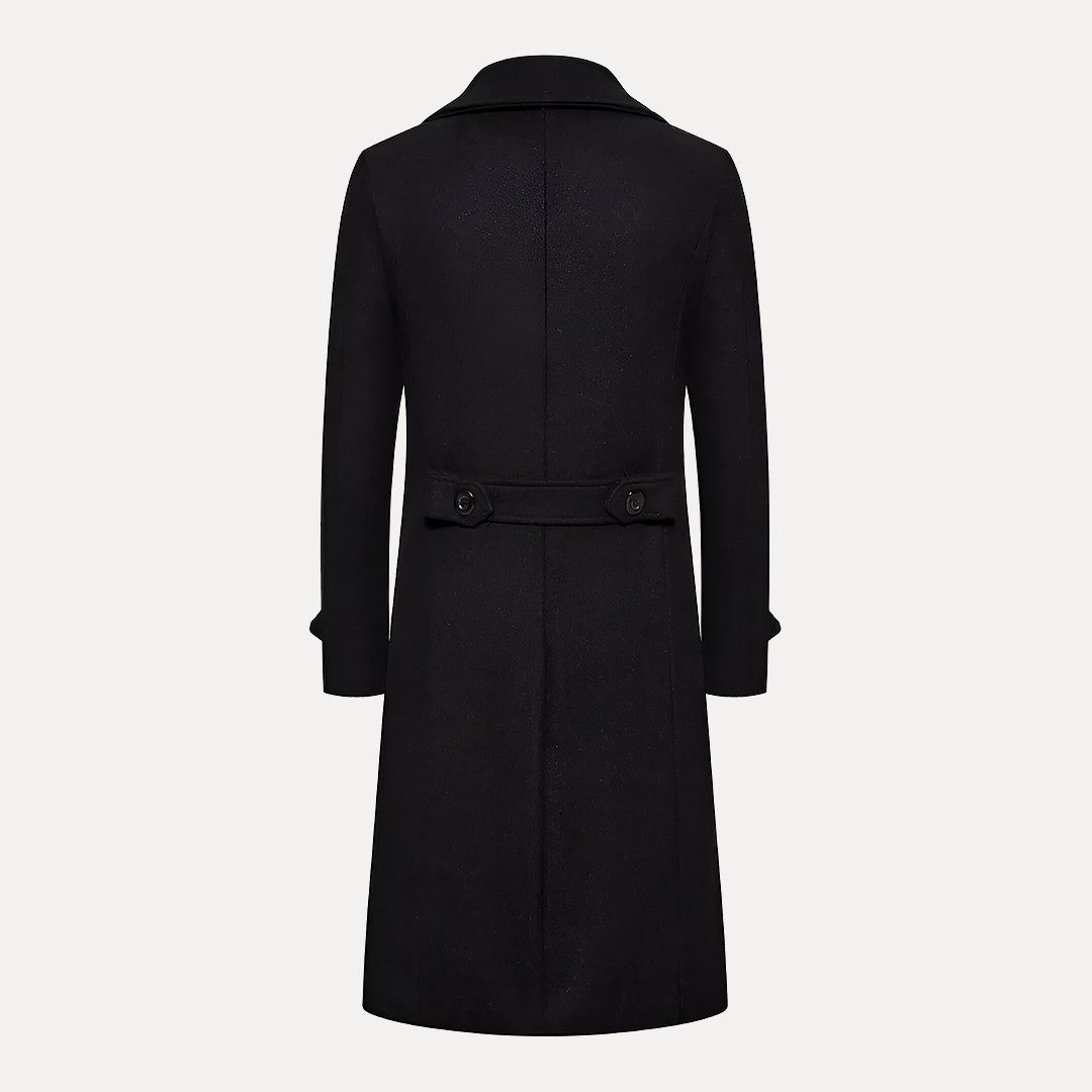 Men’s Double-Breasted Long Coat – Tailored Winter Overcoat with Peak Lapels