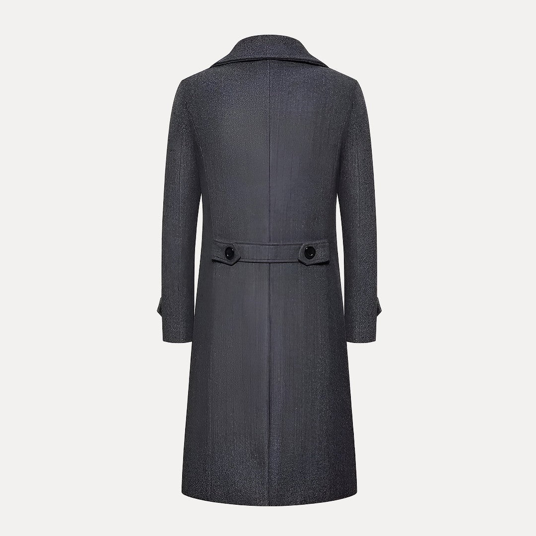 Men’s Double-Breasted Long Coat – Tailored Winter Overcoat with Peak Lapels