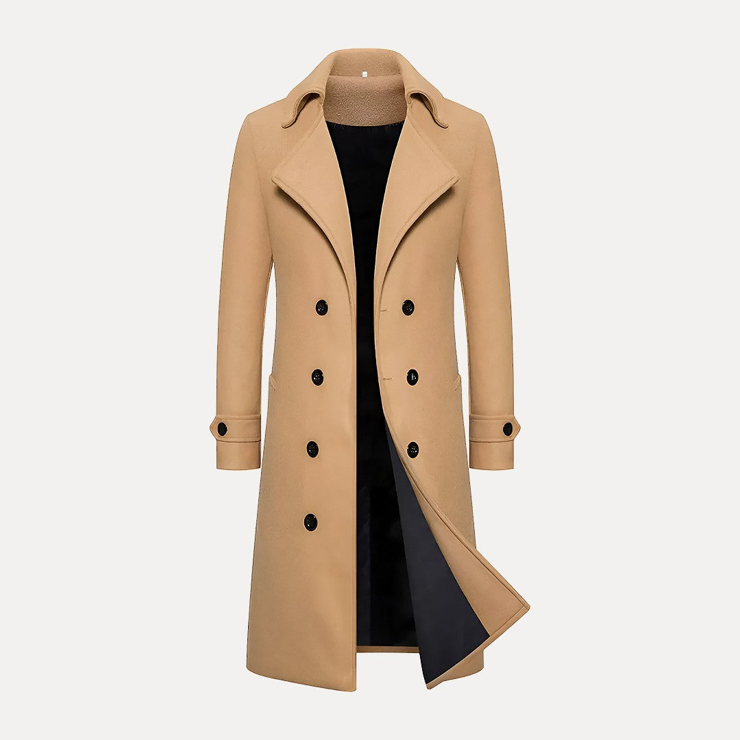 Men’s Double-Breasted Long Coat – Tailored Winter Overcoat with Peak Lapels