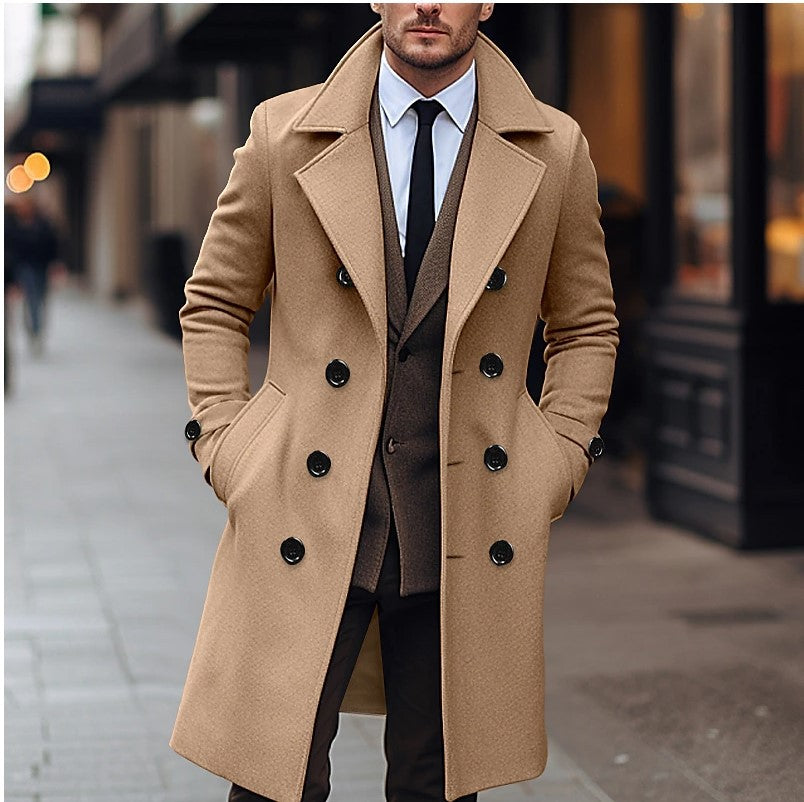 Men’s Double-Breasted Long Overcoat – Tailored Winter Coat