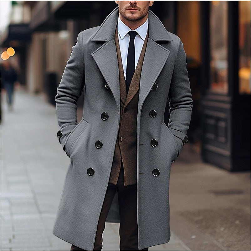 Men’s Double-Breasted Long Overcoat – Tailored Winter Coat