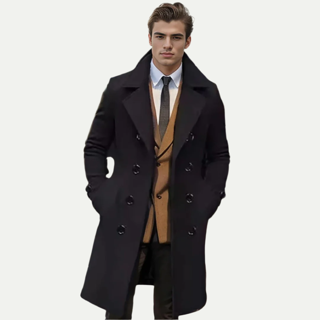 Men’s Double-Breasted Longline Trench Coat – Refined Italian Silhouette