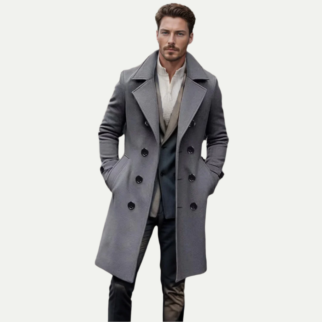 Men’s Double-Breasted Longline Trench Coat – Refined Italian Silhouette