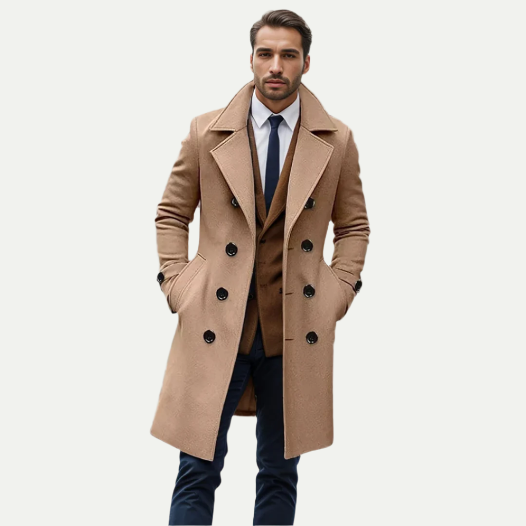 Men’s Double-Breasted Longline Trench Coat – Refined Italian Silhouette