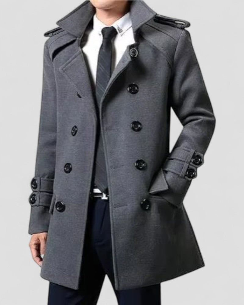 Men’s Double Breasted Wool Trench Coat – Mid Length Smart Fit