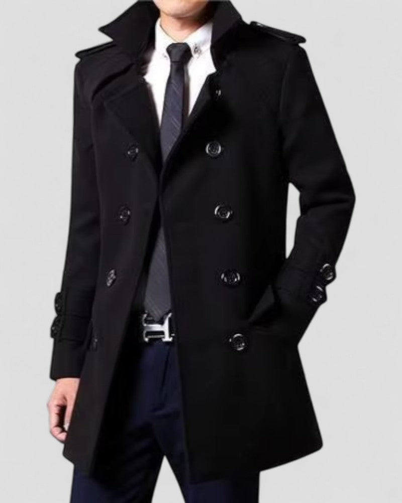 Men’s Double Breasted Wool Trench Coat – Mid Length Smart Fit