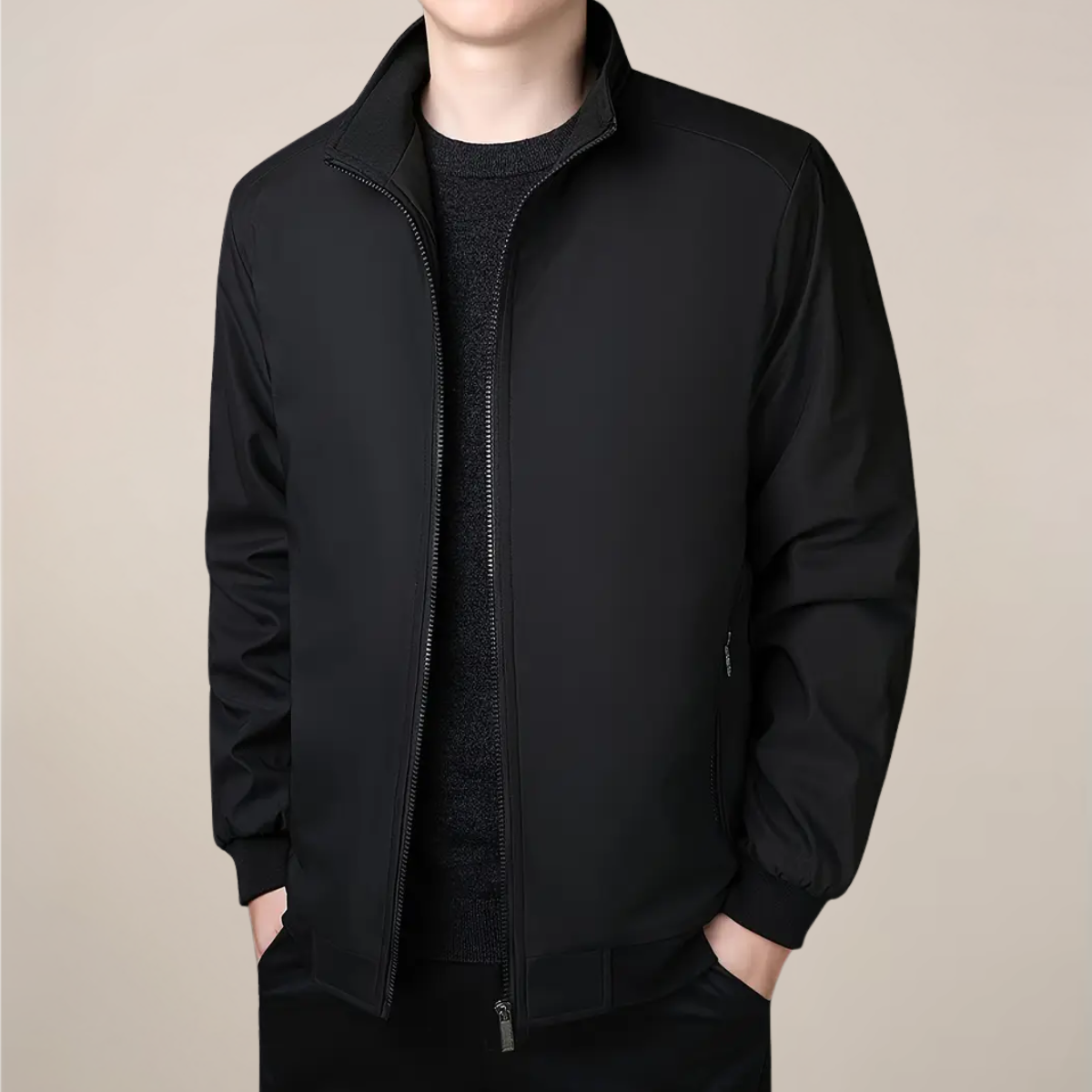 Men’s Fleece-Lined Jacket – Warm Stand Collar Zip-Up Coat for Winter & Casual Wear