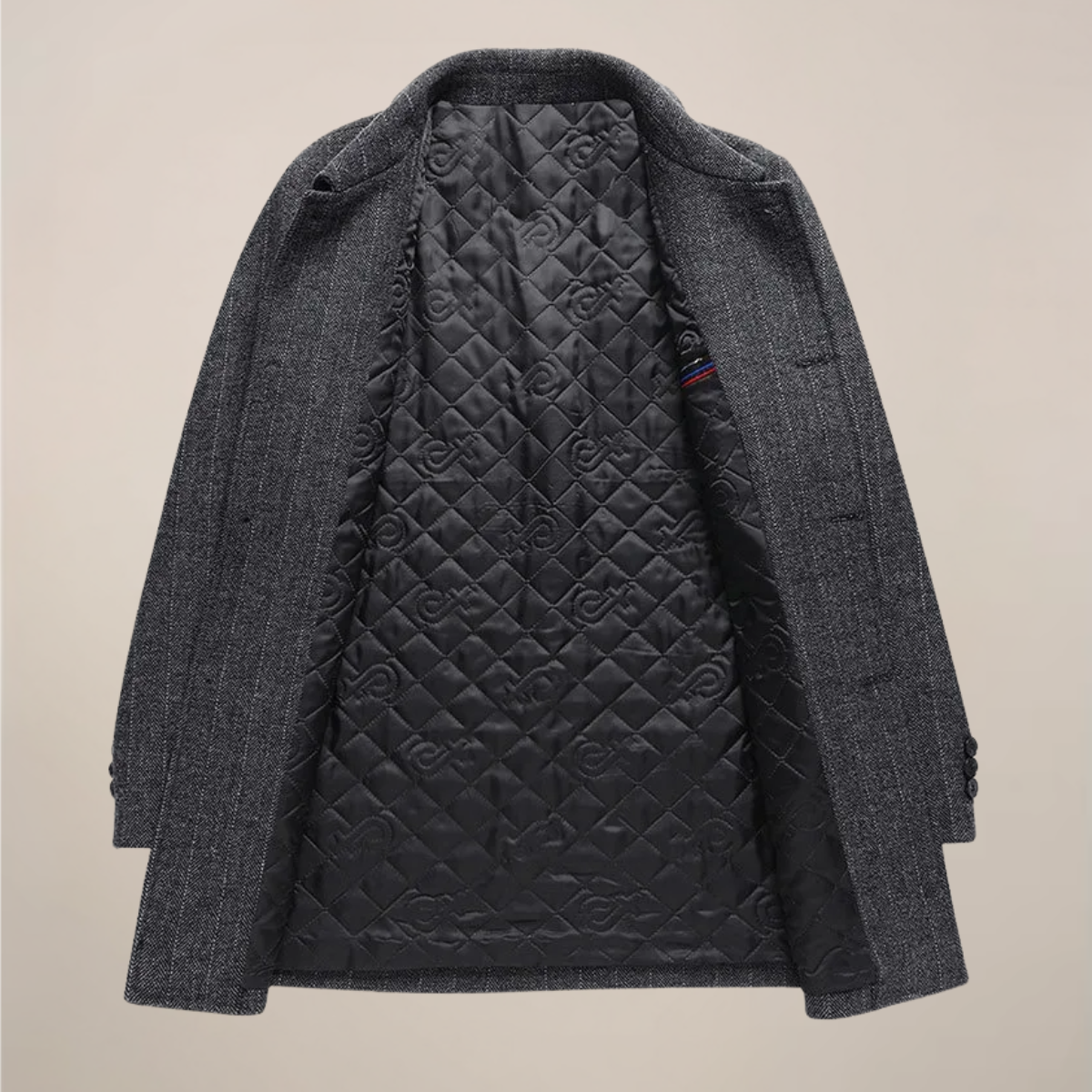 Men’s Herringbone Car Coat – Point Collar, Button Front