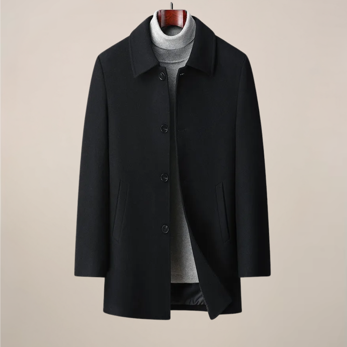 Men’s Herringbone Car Coat – Point Collar, Button Front