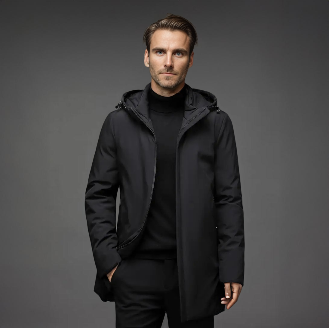 Men’s Hooded Winter Jacket – Modern Tailored Warm Coat