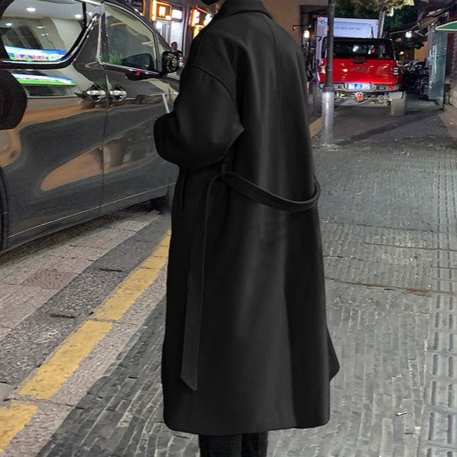 Men’s Long Belted Overcoat – Timeless Tailored Design for Old Money Elegance