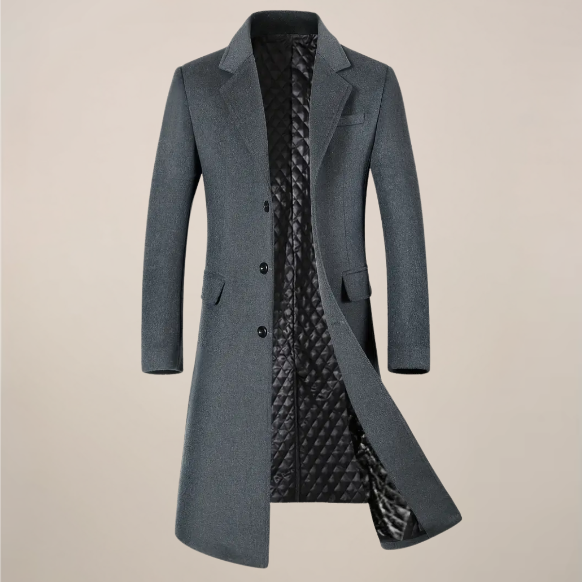 Men’s Long Overcoat – Classic Lapel Design with Tailored Fit for Autumn & Winter
