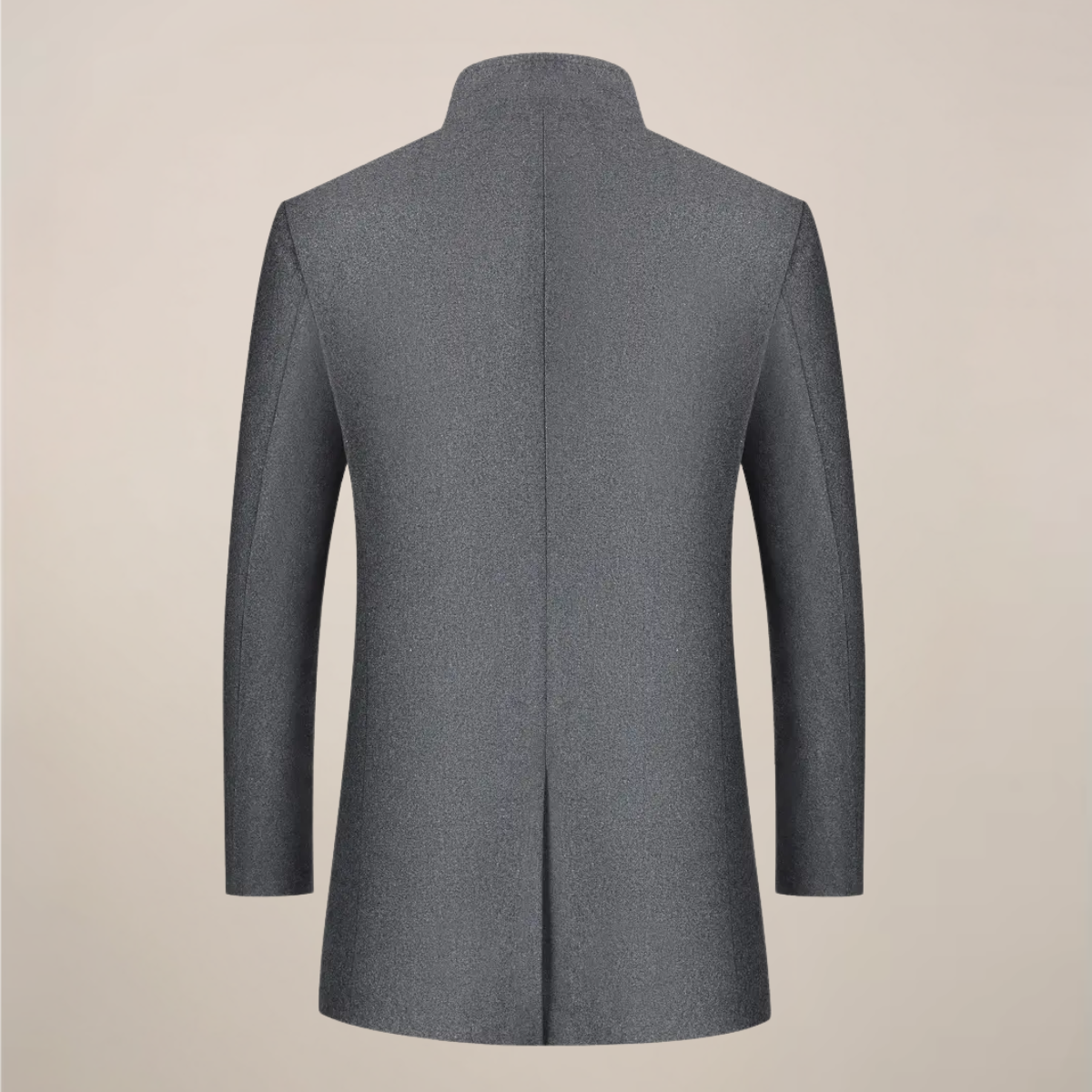 Men’s Long Winter Coat – Slim Fit Button-Up Jacket with Stand Collar