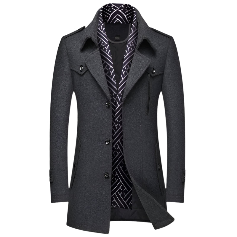 Men’s Military-Inspired Tailored Coat – Double-Breasted Longline Overcoat