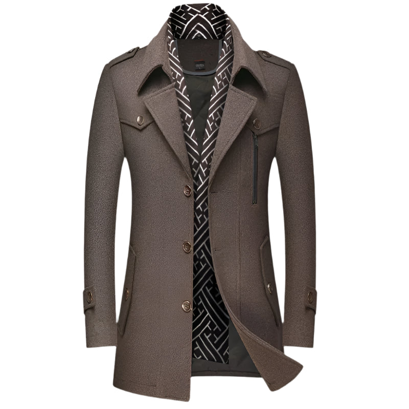 Men’s Military-Inspired Tailored Coat – Double-Breasted Longline Overcoat