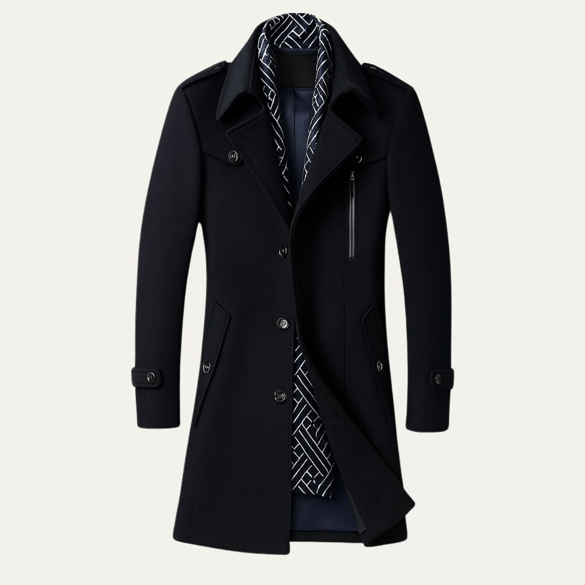 Men’s Military-Inspired Tailored Coat – Double-Breasted Longline Overcoat