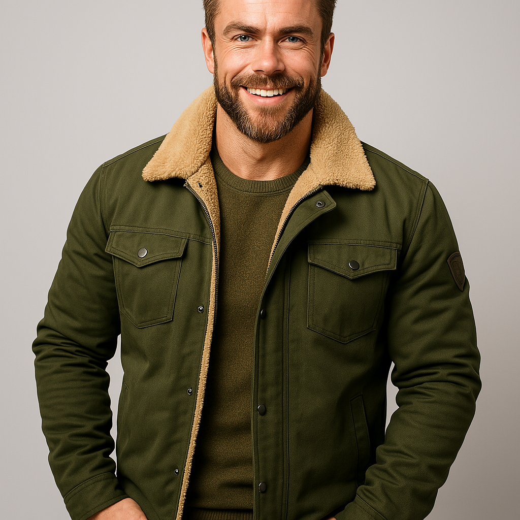 Men’s Shearling Collar Lined Jacket – Classic Winter Outerwear