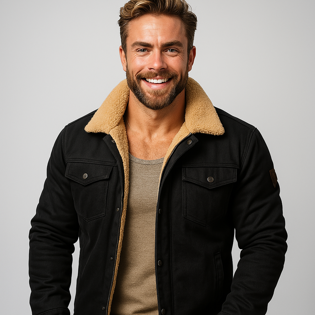 Men’s Shearling Collar Lined Jacket – Classic Winter Outerwear