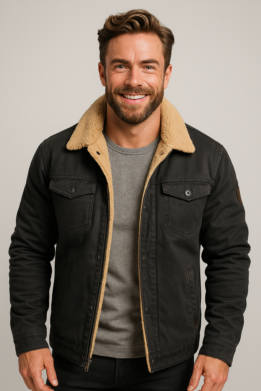 Men’s Shearling Collar Lined Jacket – Classic Winter Outerwear