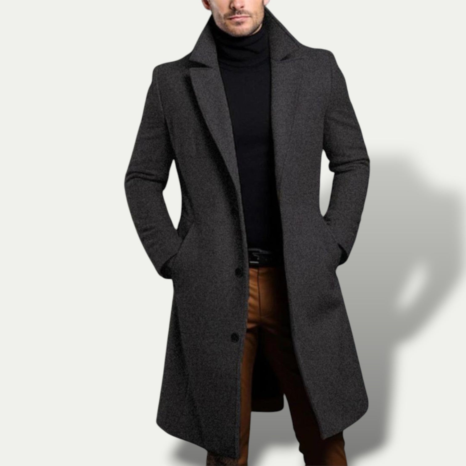 Men’s Single-Breasted Long Coat – All-Season Smart Outerwear