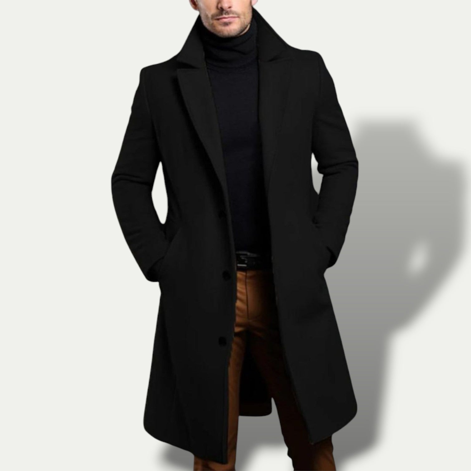 Men’s Single-Breasted Long Coat – All-Season Smart Outerwear