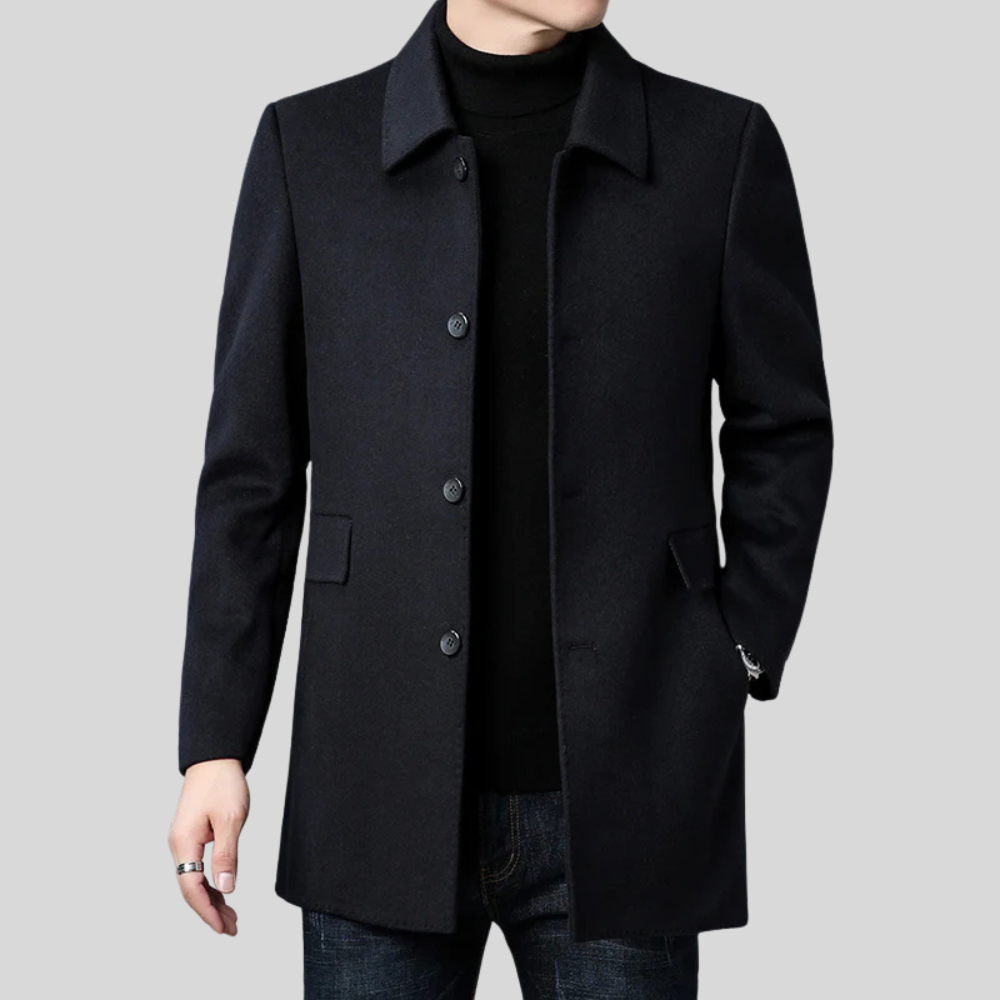 Men’s Single-Breasted Overcoat – Smart Casual Tailored Winter Jacket