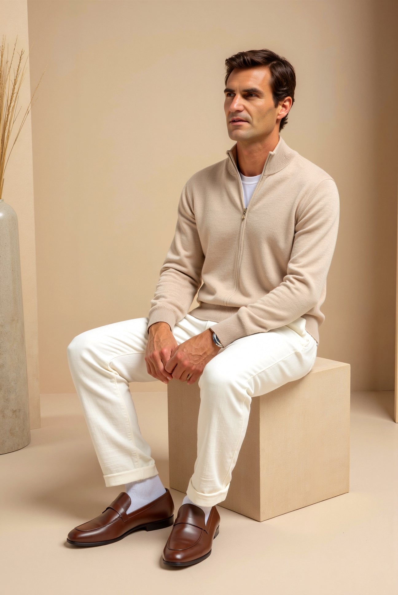 Men’s Slim Fit Zip-Up Jacket – Minimalist Stand-Up Collar