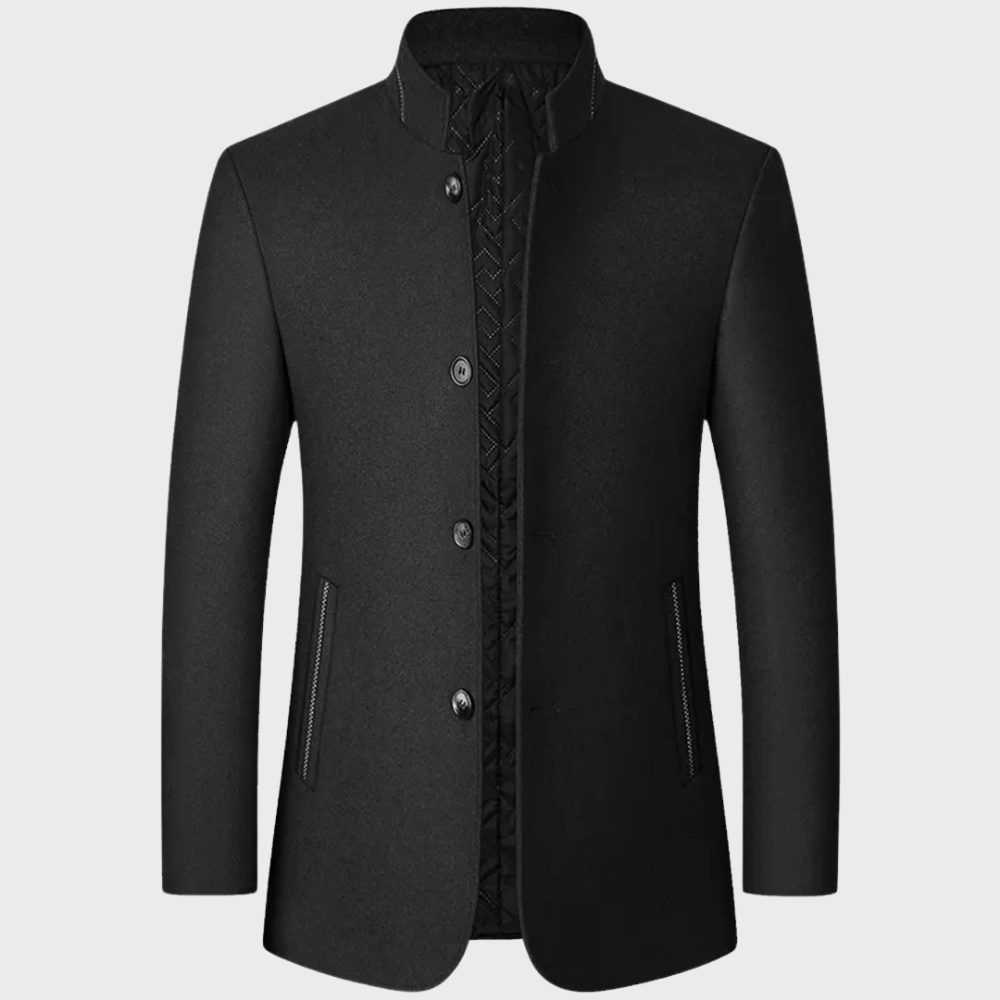 Men’s Stand Collar Business Coat with Side Pockets – Tailored Smart-Casual
