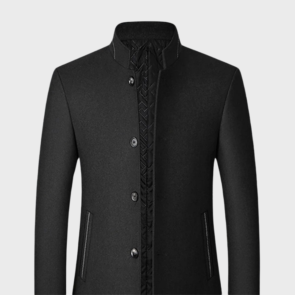 Men’s Stand Collar Business Coat with Side Pockets – Tailored Smart-Casual