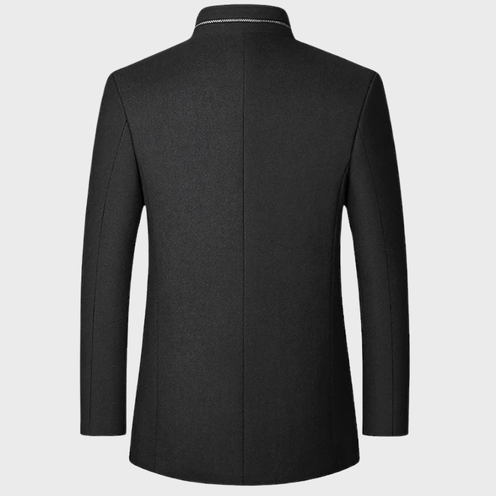 Men’s Stand Collar Business Coat with Side Pockets – Tailored Smart-Casual