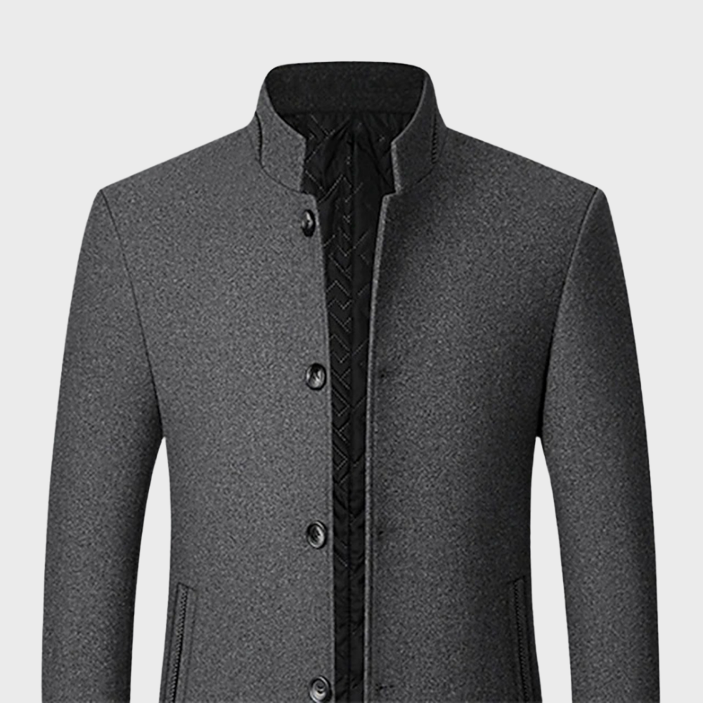 Men’s Stand Collar Business Coat with Side Pockets – Tailored Smart-Casual