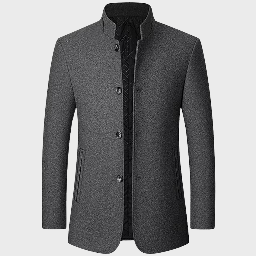 Men’s Stand Collar Business Coat with Side Pockets – Tailored Smart-Casual