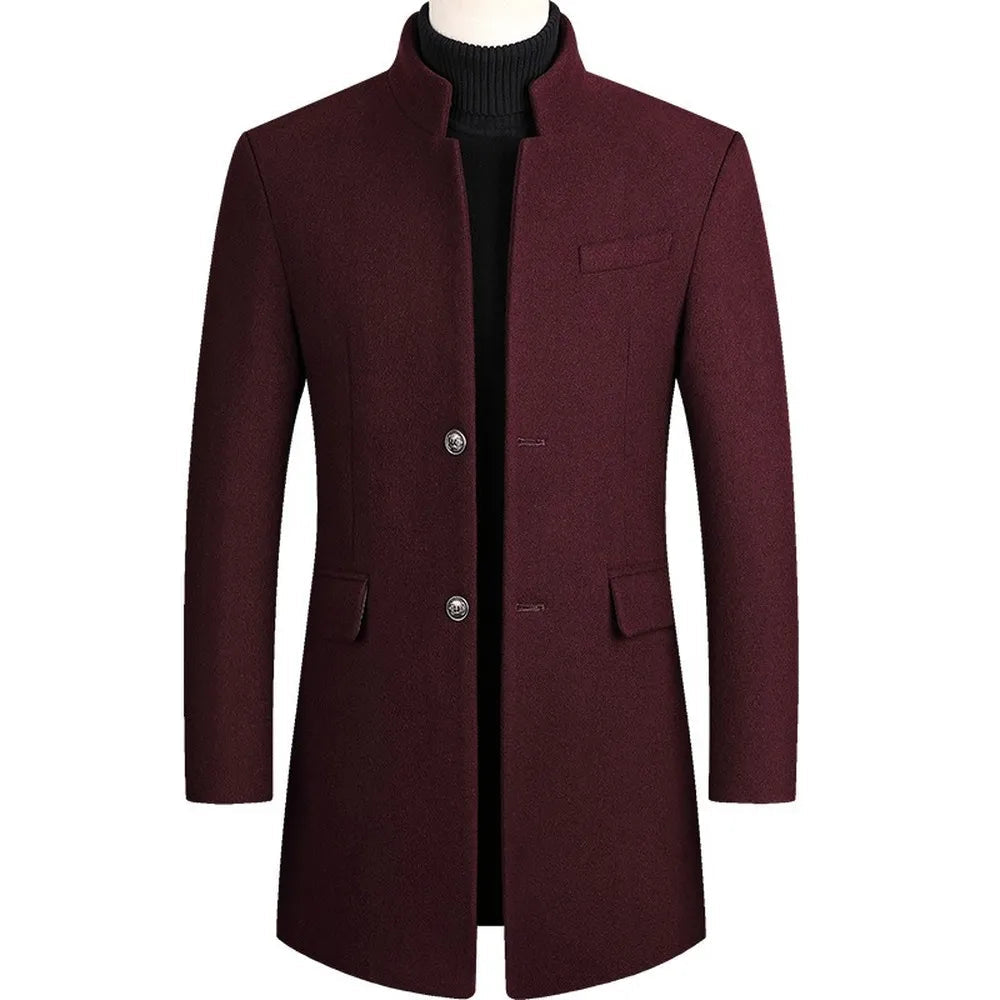 Men’s Stand Collar Overcoat – Formal Longline Jacket for Business & Evening Wear