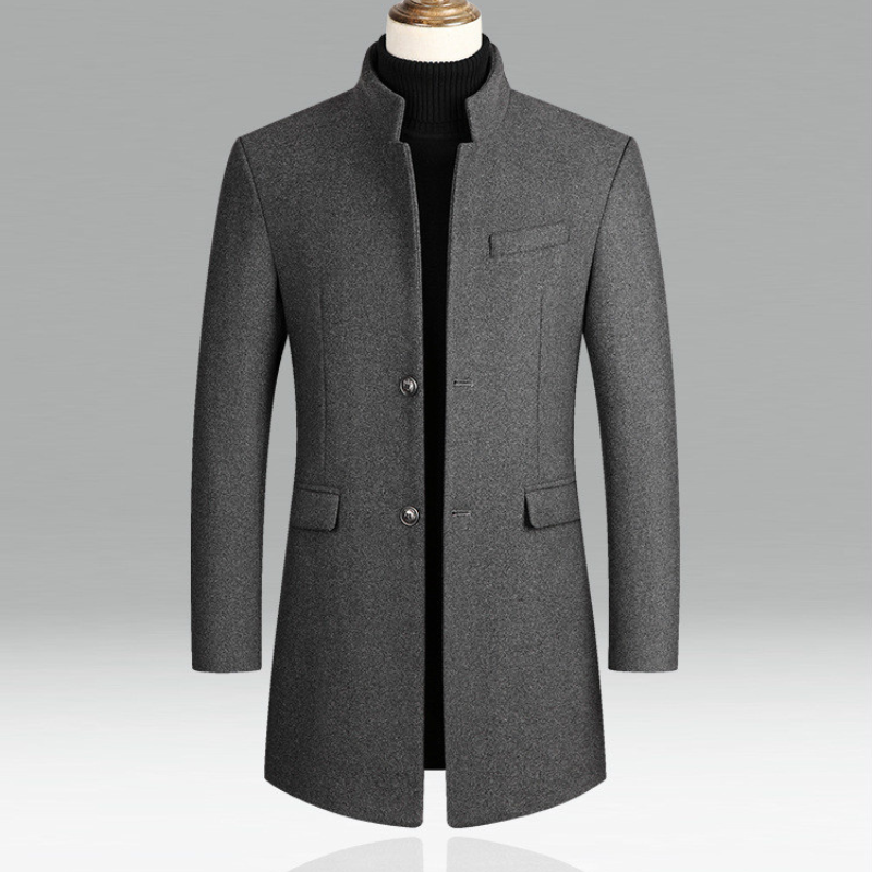 Men’s Stand Collar Overcoat – Formal Longline Jacket for Business & Evening Wear