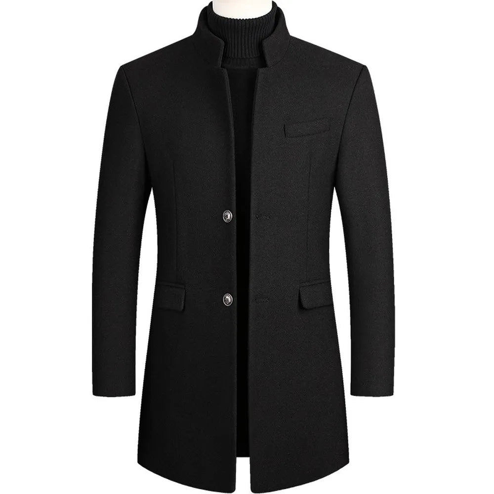 Men’s Stand Collar Overcoat – Formal Longline Jacket for Business & Evening Wear
