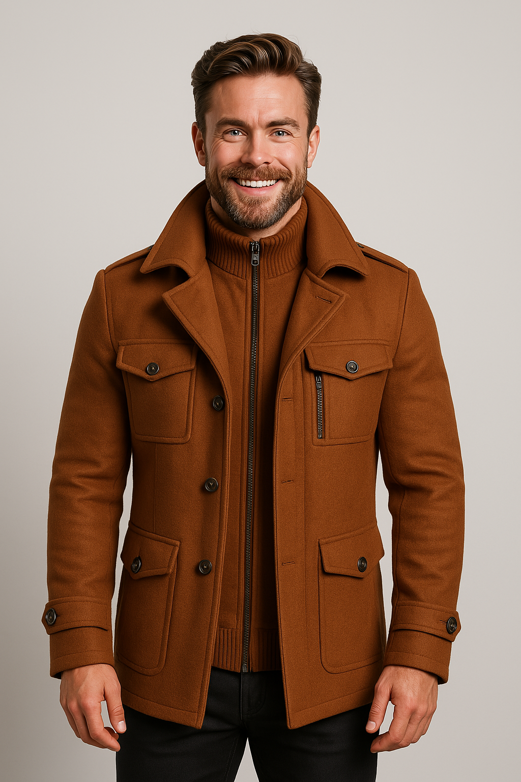 Men’s Tailored Military-Inspired Jacket – Structured Layering Piece